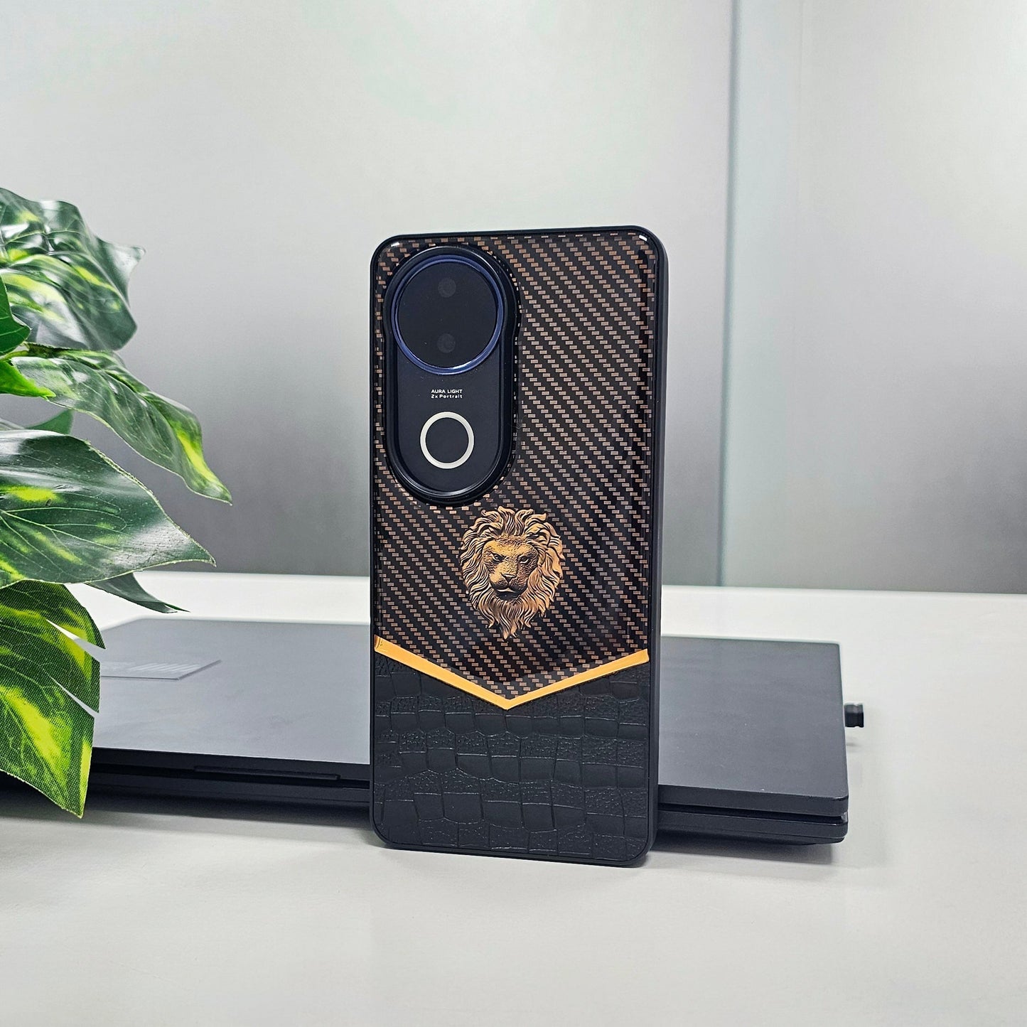 Vivo V50 5G Luxury Lion Pattern Leather And Liquid Silicone Case