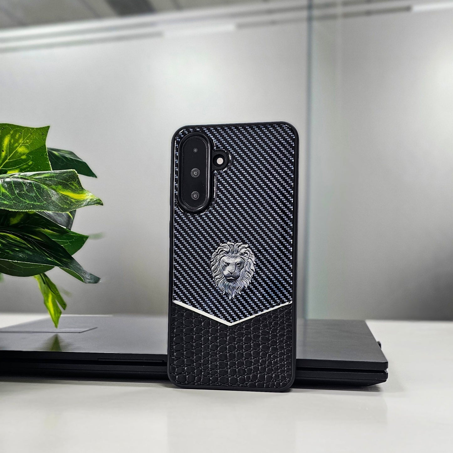 Samsung Galaxy A56 5G Luxury Lion Pattern Leather And Liquid Silicone Case