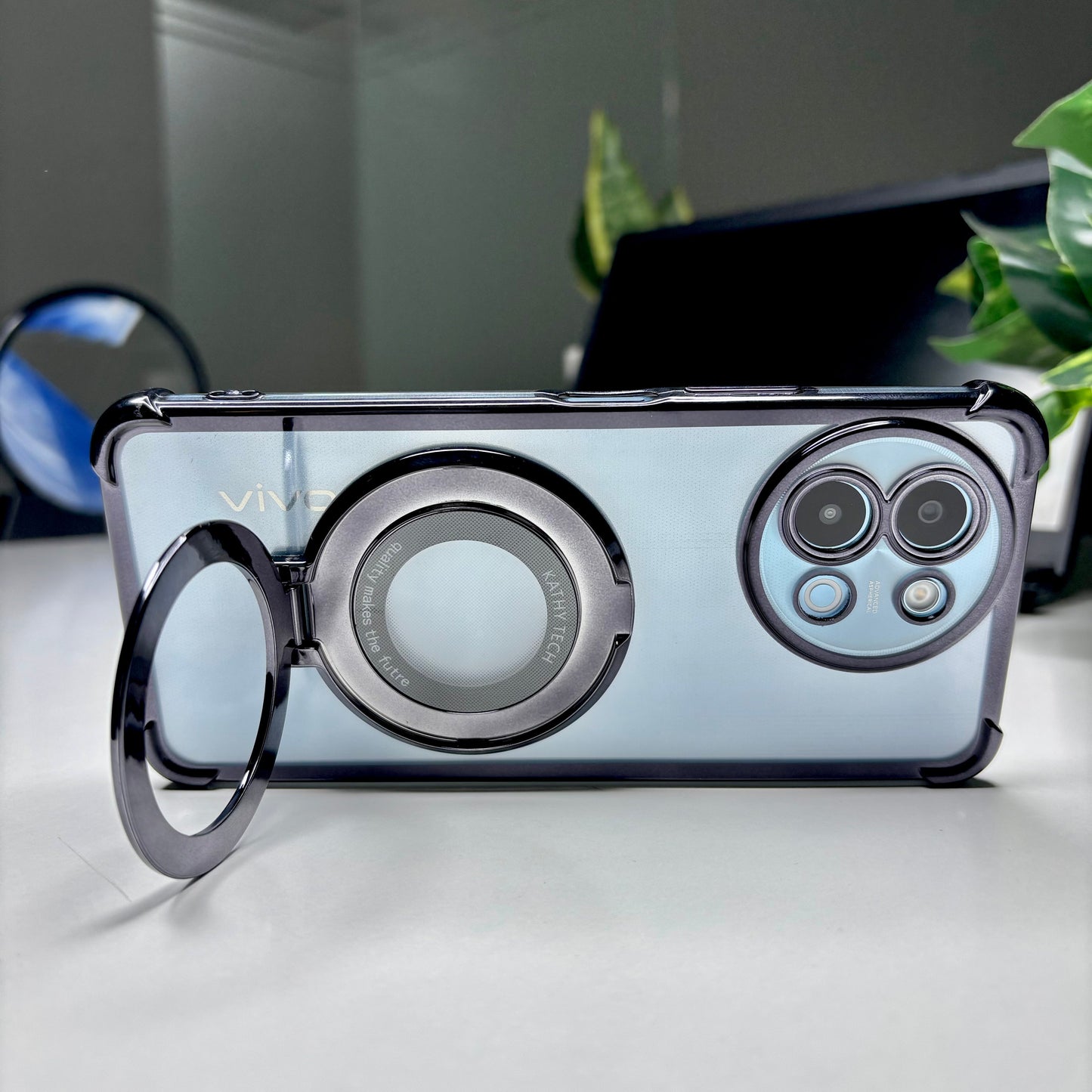 Vivo Y58 5G Original Luxury Magnifier Ring Stand Shockproof Airbags Corner Case