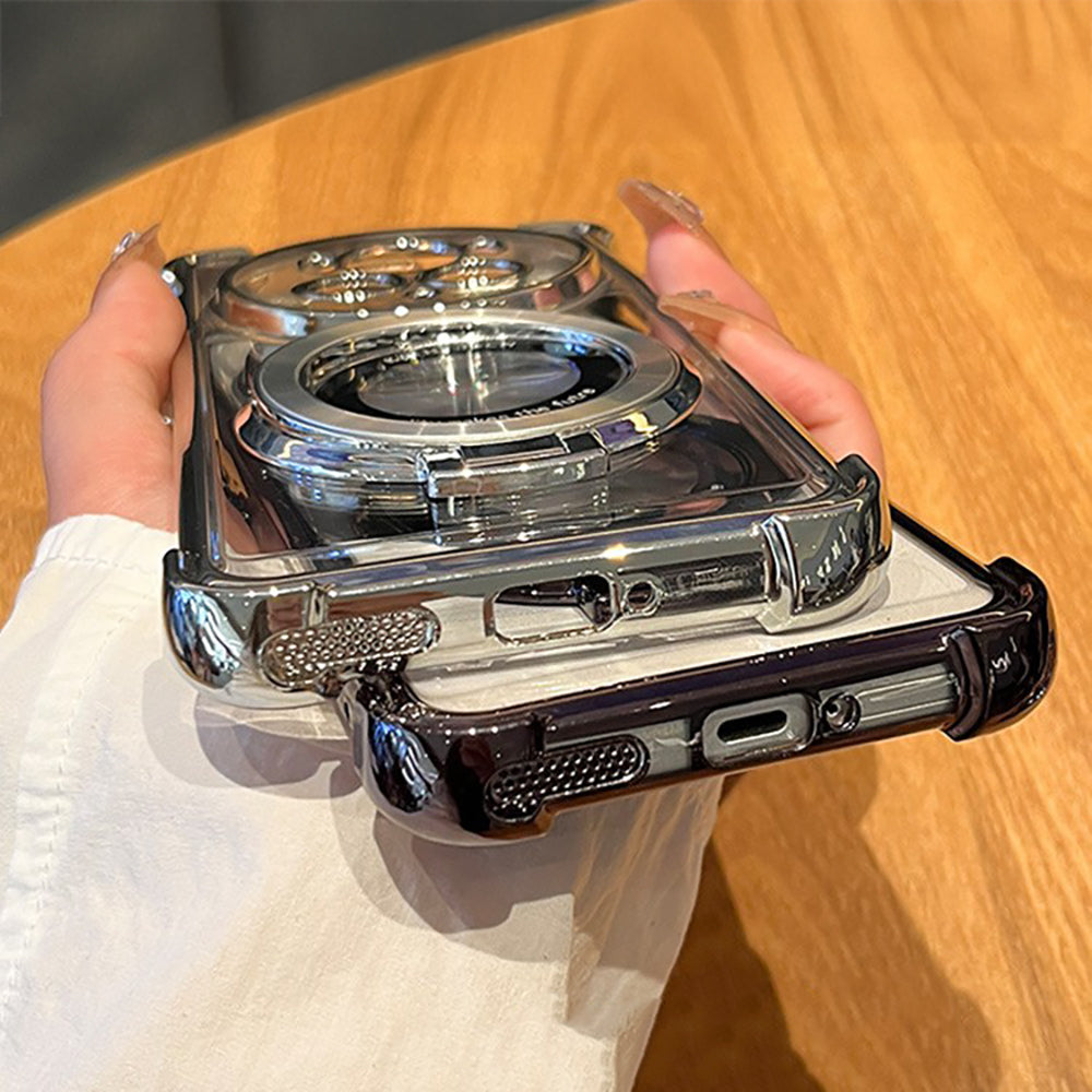 Realme 14 Pro+ 5G back case with a handy rotating ring stand and cushioned edges to guard against bumps and slips.